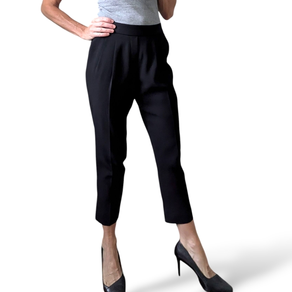 Aritzia Babaton Black Crepe Ankle Cropped Dressy Pull On Stretch Waist Pants 4 - Picture 7 of 16